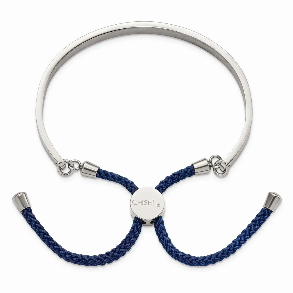 Stainless Steel Polished Blue Enamel & Nylon DREAMS HAPPEN Adj Bangle