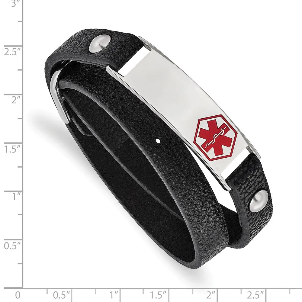 Stainless Steel Polished Enamel Leather Wrap Medical Adj Bracelet