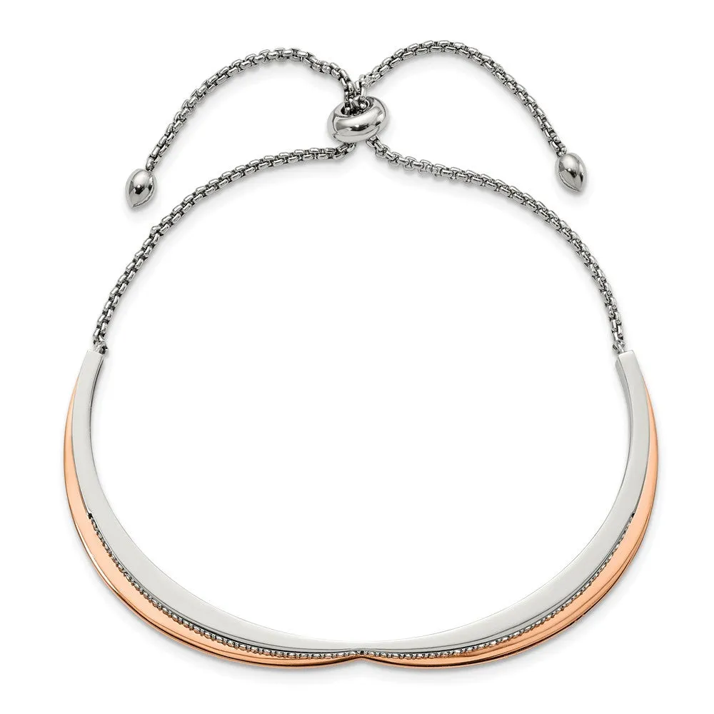 Stainless Steel Polished Rose IP with Swarovski Heart Adjustable Bracelet