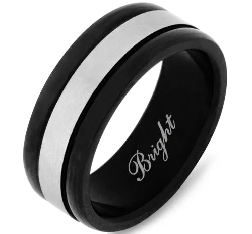 Stainless Steel Two Tone Black Wedding Band Ring