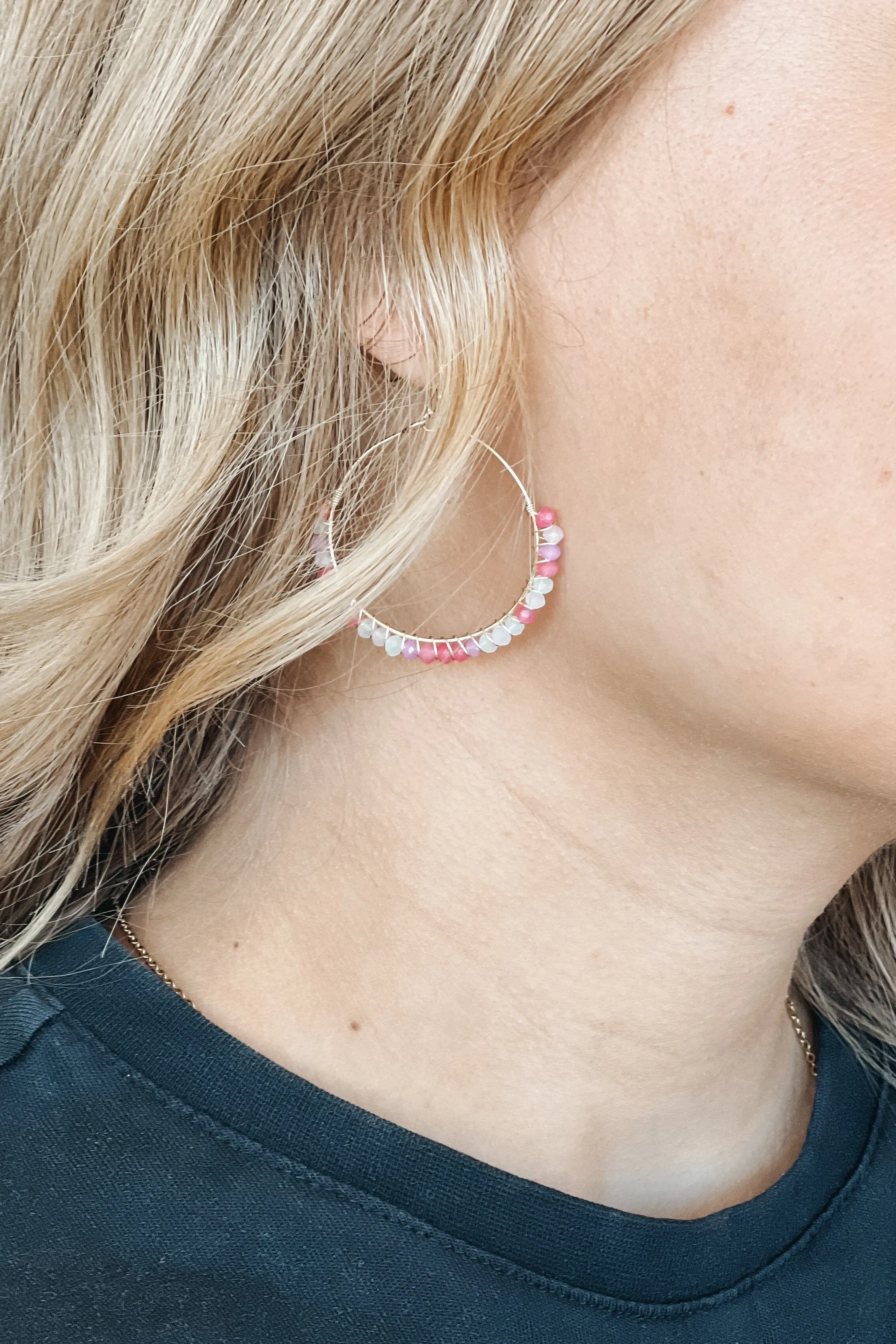 Star Of The Evening Hoop Earrings- Pink