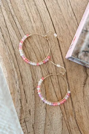 Star Of The Evening Hoop Earrings- Pink