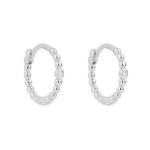 Sterling Silver Beaded CZ 12mm Hoop Earrings