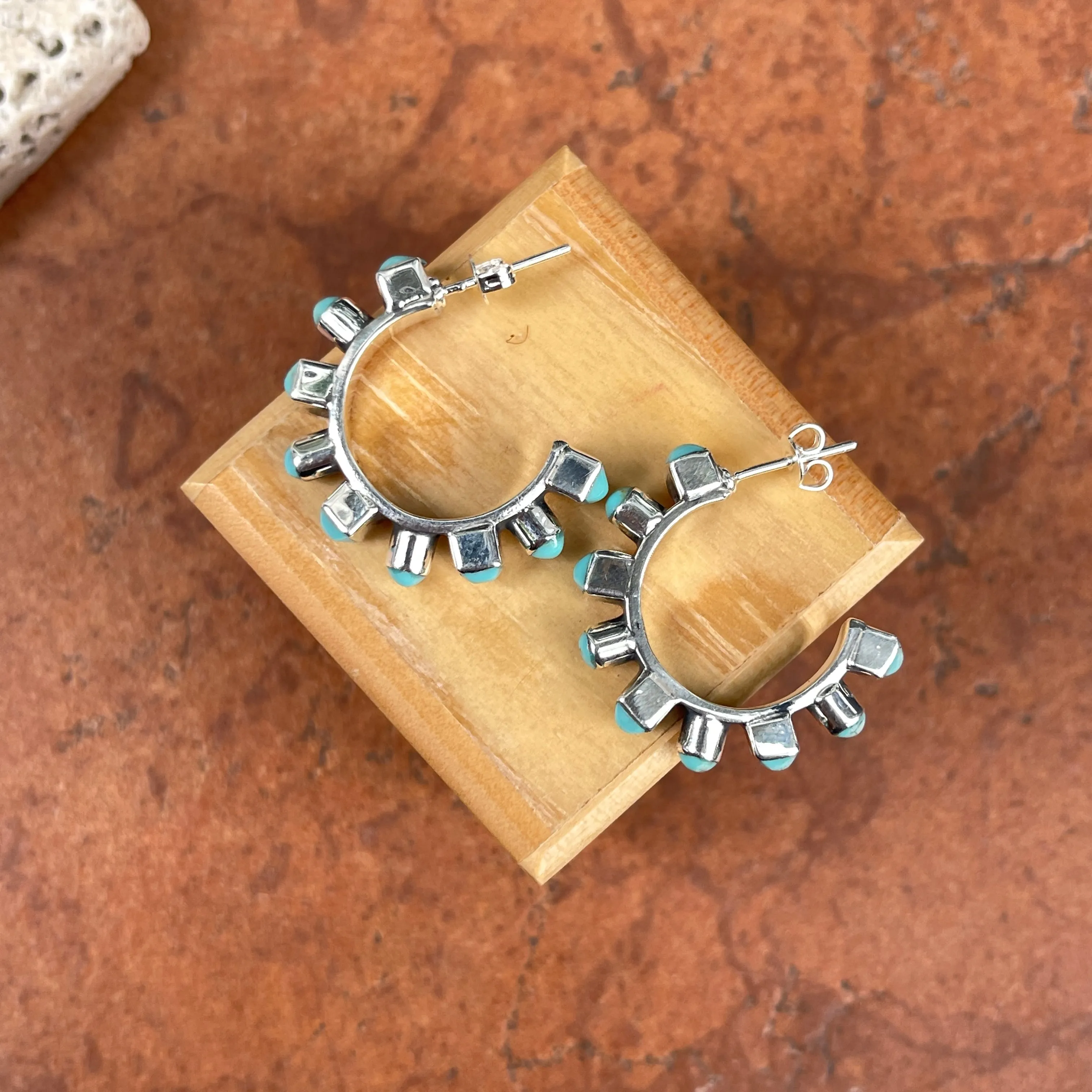 Sterling Silver Bezel-Set Arizona Turquoise Beaded Hoop Earrings