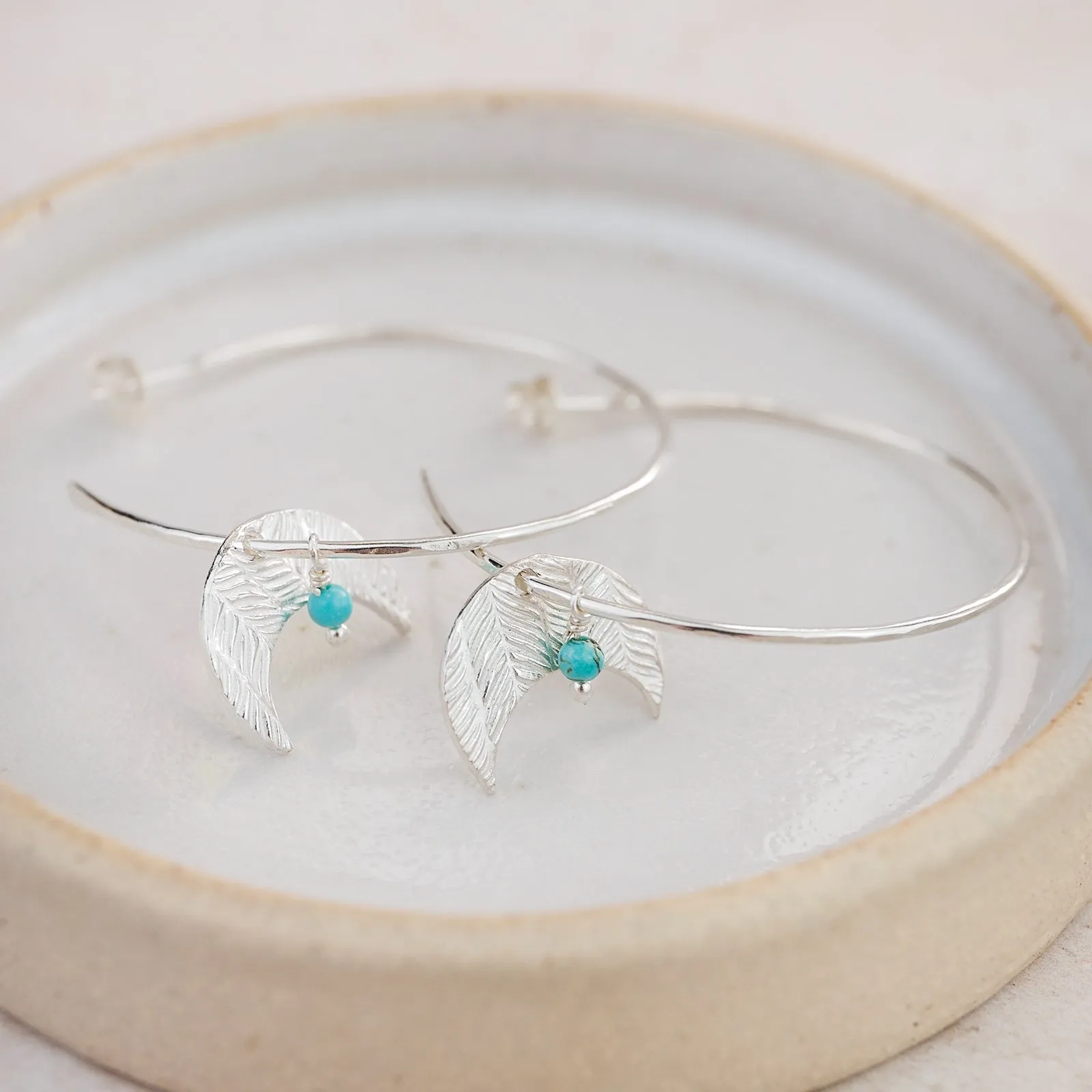 Sterling Silver Moon and Turquoise Hoop Earring