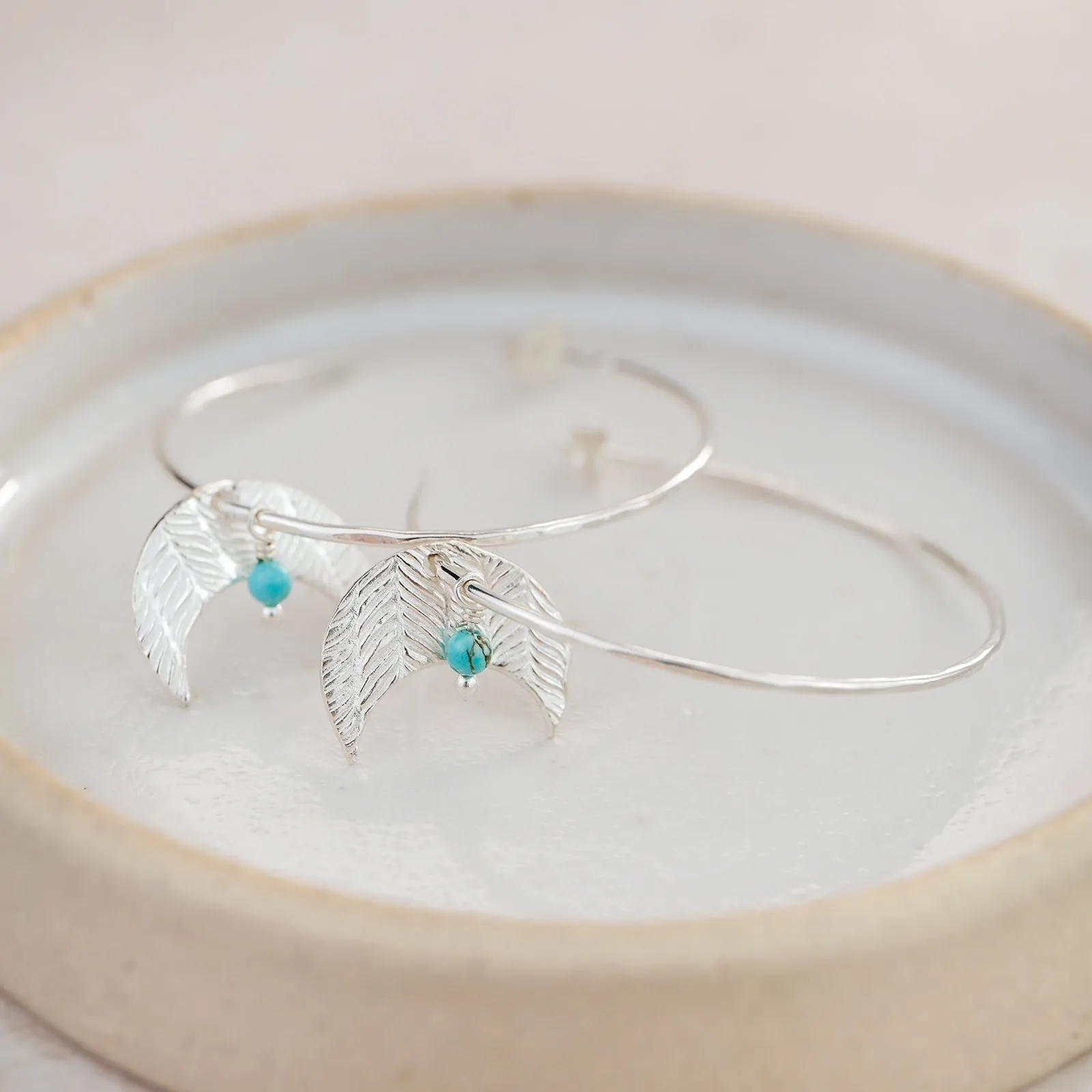 Sterling Silver Moon and Turquoise Hoop Earring