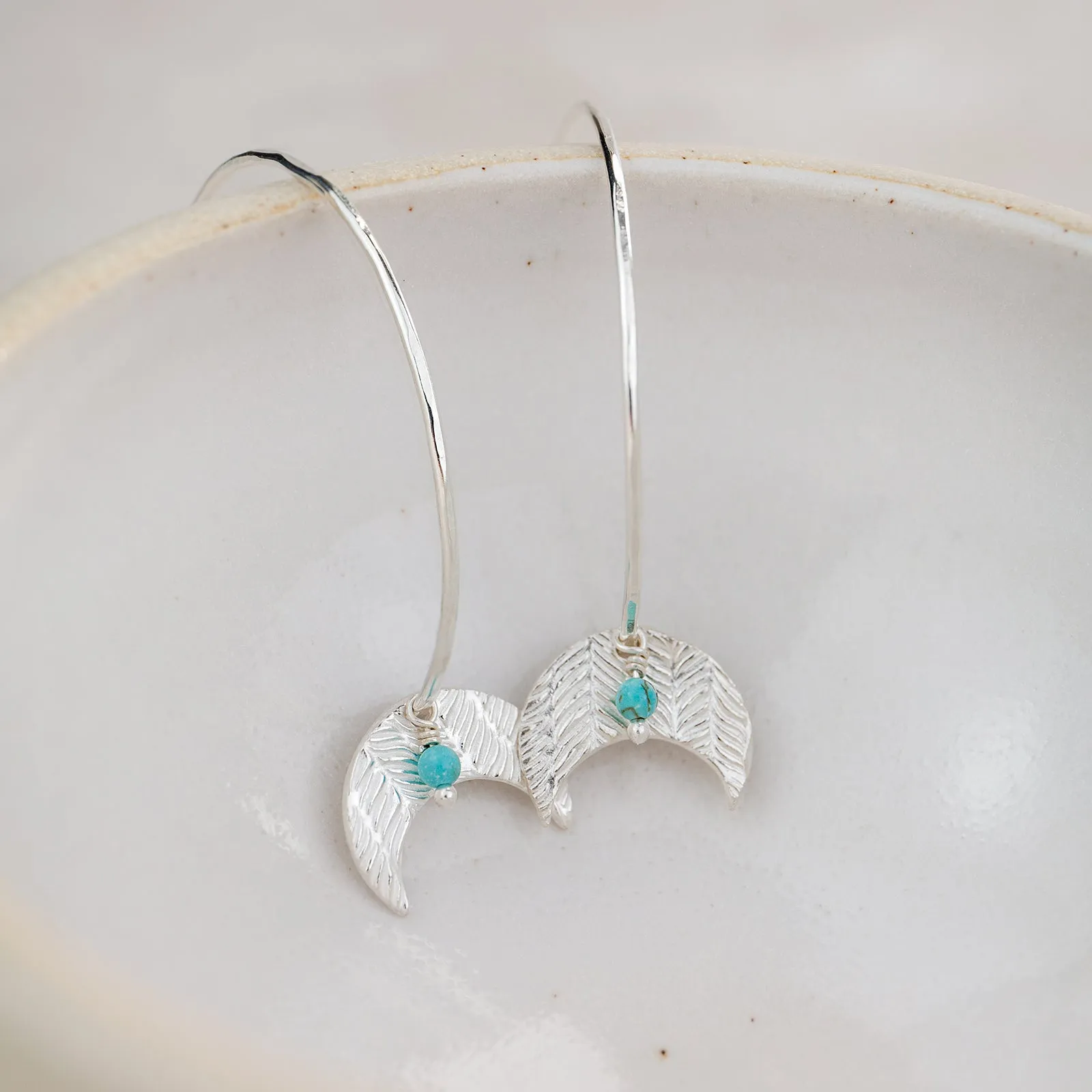 Sterling Silver Moon and Turquoise Hoop Earring
