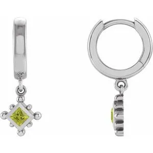 Sterling Silver Natural Peridot Beaded Bezel-Set Hoop Earrings