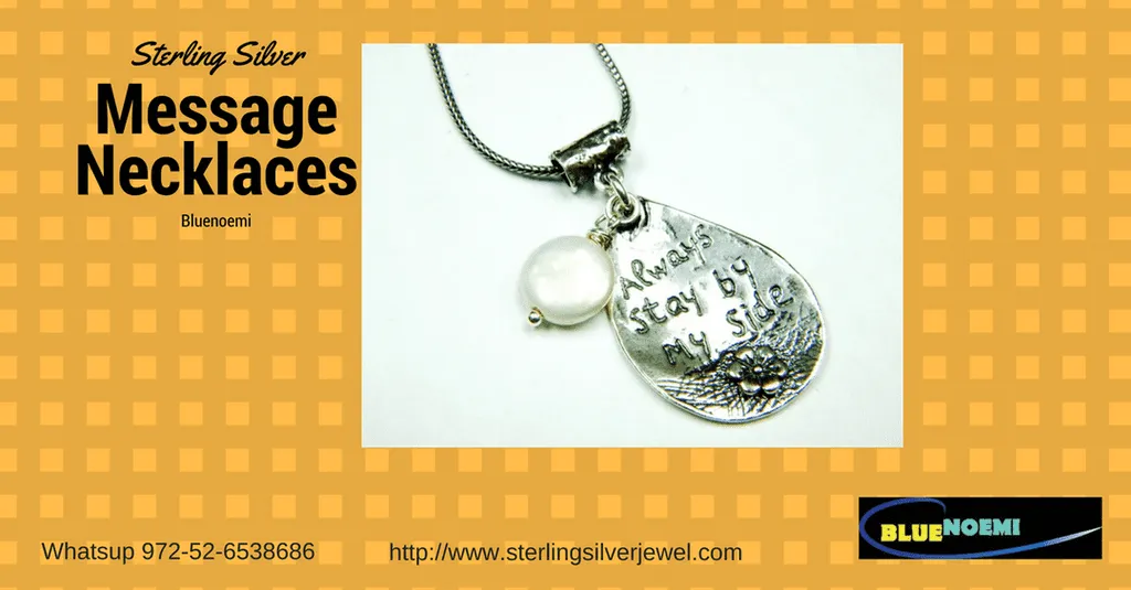Sterling Silver necklace , scripture love message "Stay by my Side" with a dangling pearl