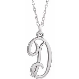 Sterling Silver Script Initial D 16-18" Necklace