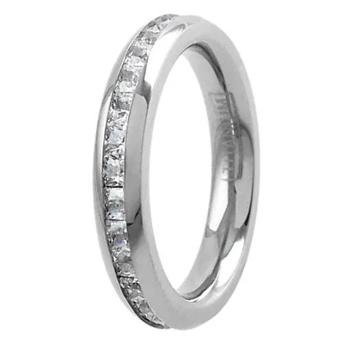 Stunning Mirror Polished Titanium Eternity Ring with Super Bright Princess Cut CZs. Couple Ring