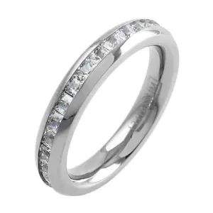 Stunning Mirror Polished Titanium Eternity Ring with Super Bright Princess Cut CZs. Couple Ring