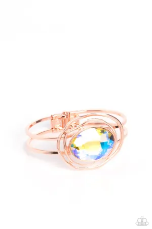 Substantial Sorceress - Copper - Oversized Iridescent Gem Paparazzi Hinge Bracelet