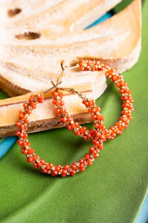 Summit View Orange Beaded Hoop Earrings