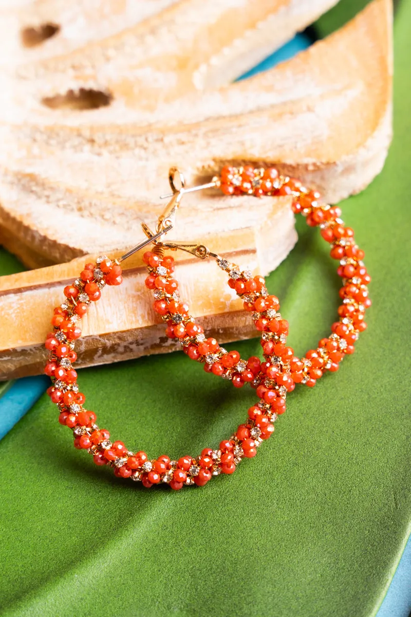 Summit View Orange Beaded Hoop Earrings