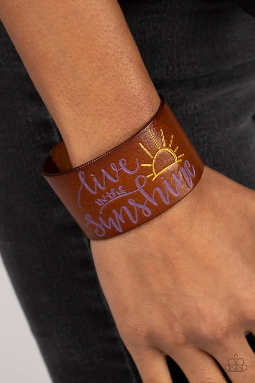 Sunshine Season - Purple - "Live in the Sunshine" Inspirational Leather Paparazzi Snap Wrap Bracelet