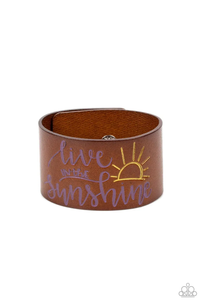 Sunshine Season - Purple - "Live in the Sunshine" Inspirational Leather Paparazzi Snap Wrap Bracelet