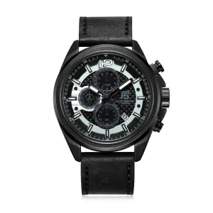 T5 Black Leather Strap Black Dial Chronograph Quartz Watch for Gents - H3704G-B