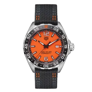 Tag Heuer Formula 1 Black Nylon Strap Orange Dial Chronograph Quartz Watch for Gents - WAZ101A.FC8305