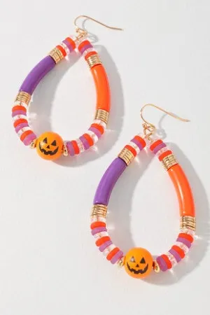 Tear Drop Pumpkin Hoop Earrings