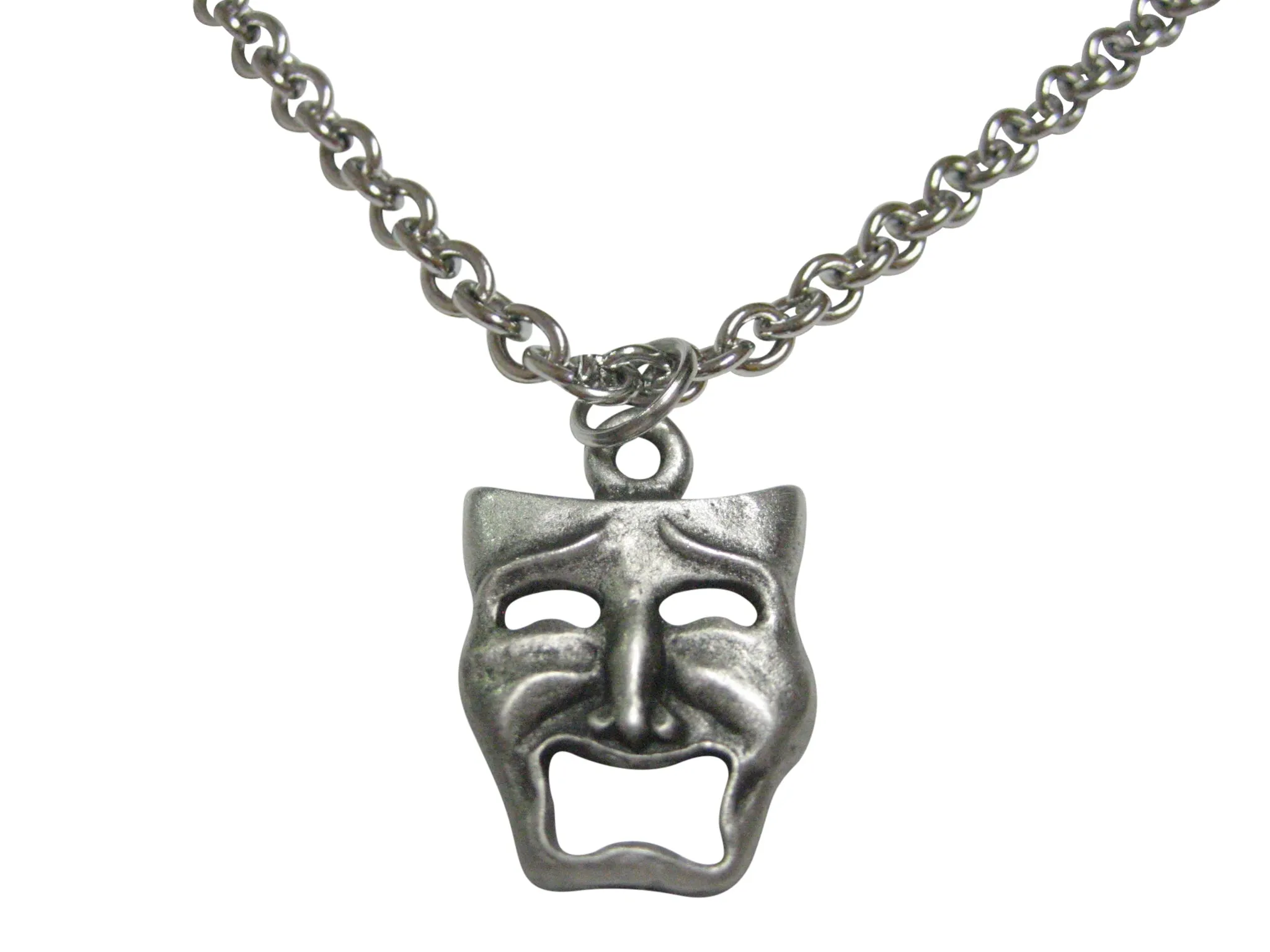 Textured Drama Sad Mask Pendant Necklace