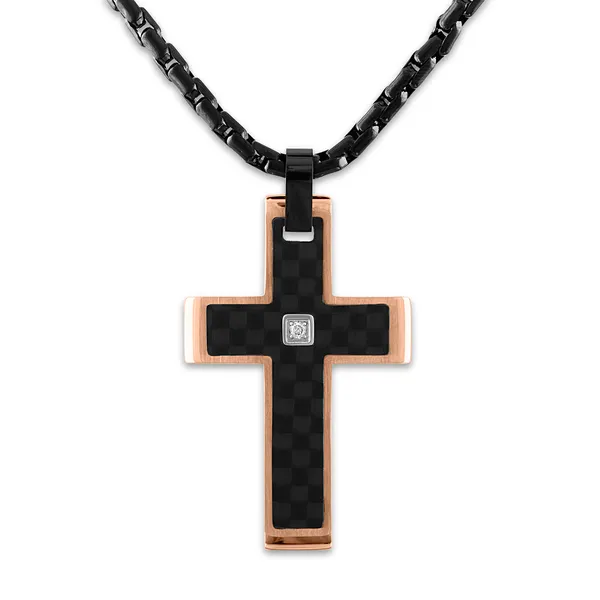 The Men's Corner  Pendant 0.03cttw Diamond With Black Carbon Fiber Rose Ion Plated Over Stainless Steel