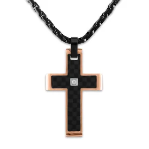 The Men's Corner  Pendant 0.03cttw Diamond With Black Carbon Fiber Rose Ion Plated Over Stainless Steel