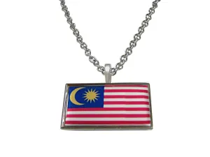 Thin Bordered Malaysia Flag Pendant Necklace