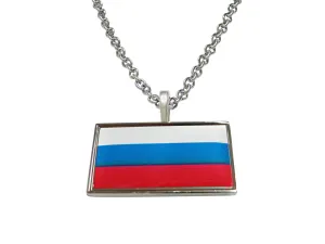 Thin Bordered Russia Flag Pendant Necklace