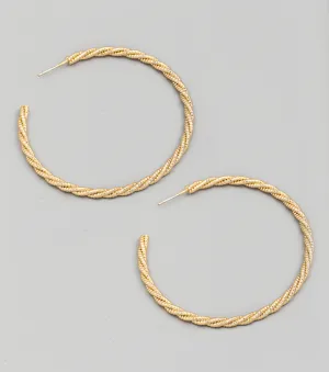 Thin Metallic Beaded Twist Hoop Earrings