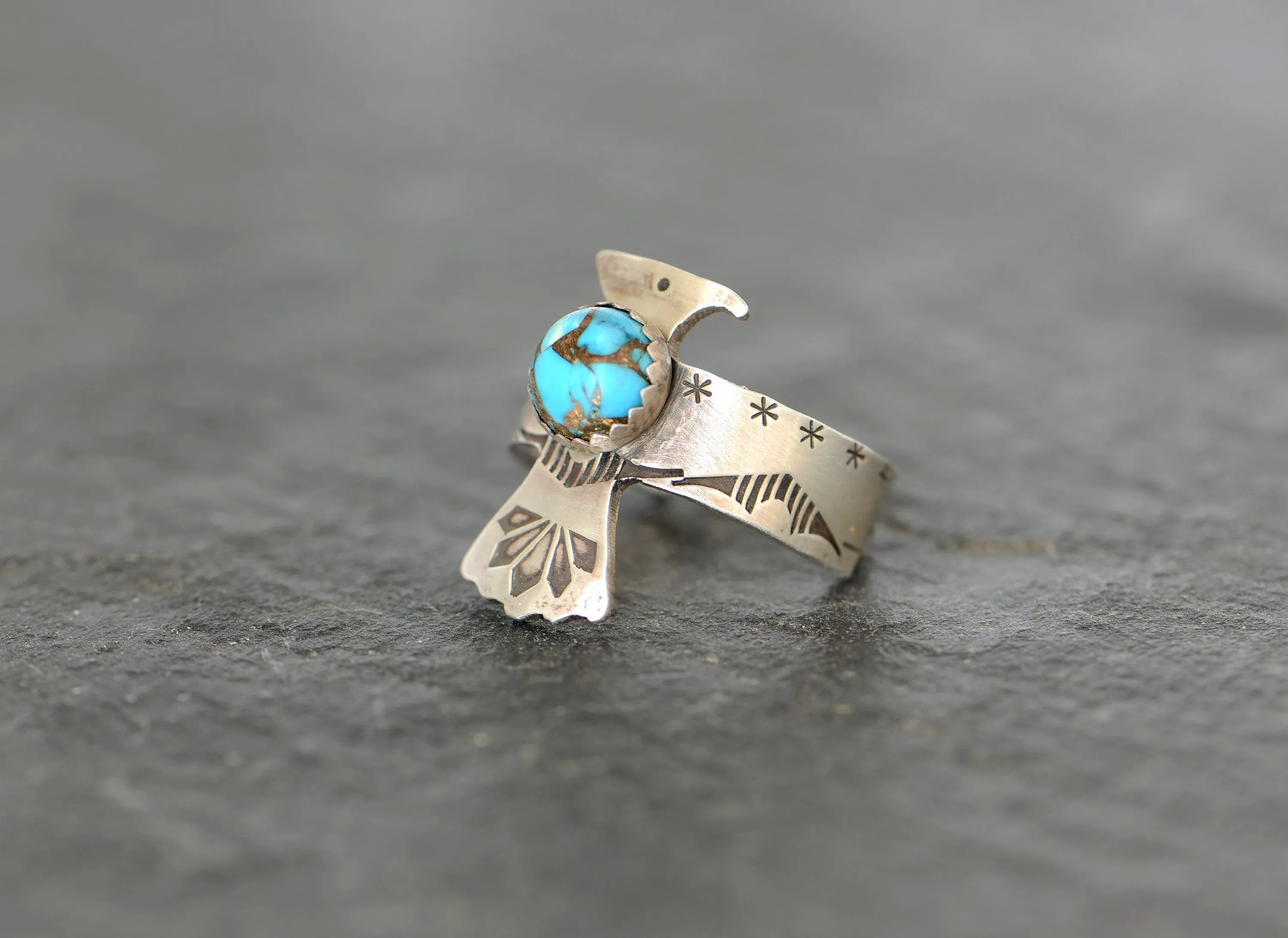 Thunderbird ring in sterling silver with turquoise