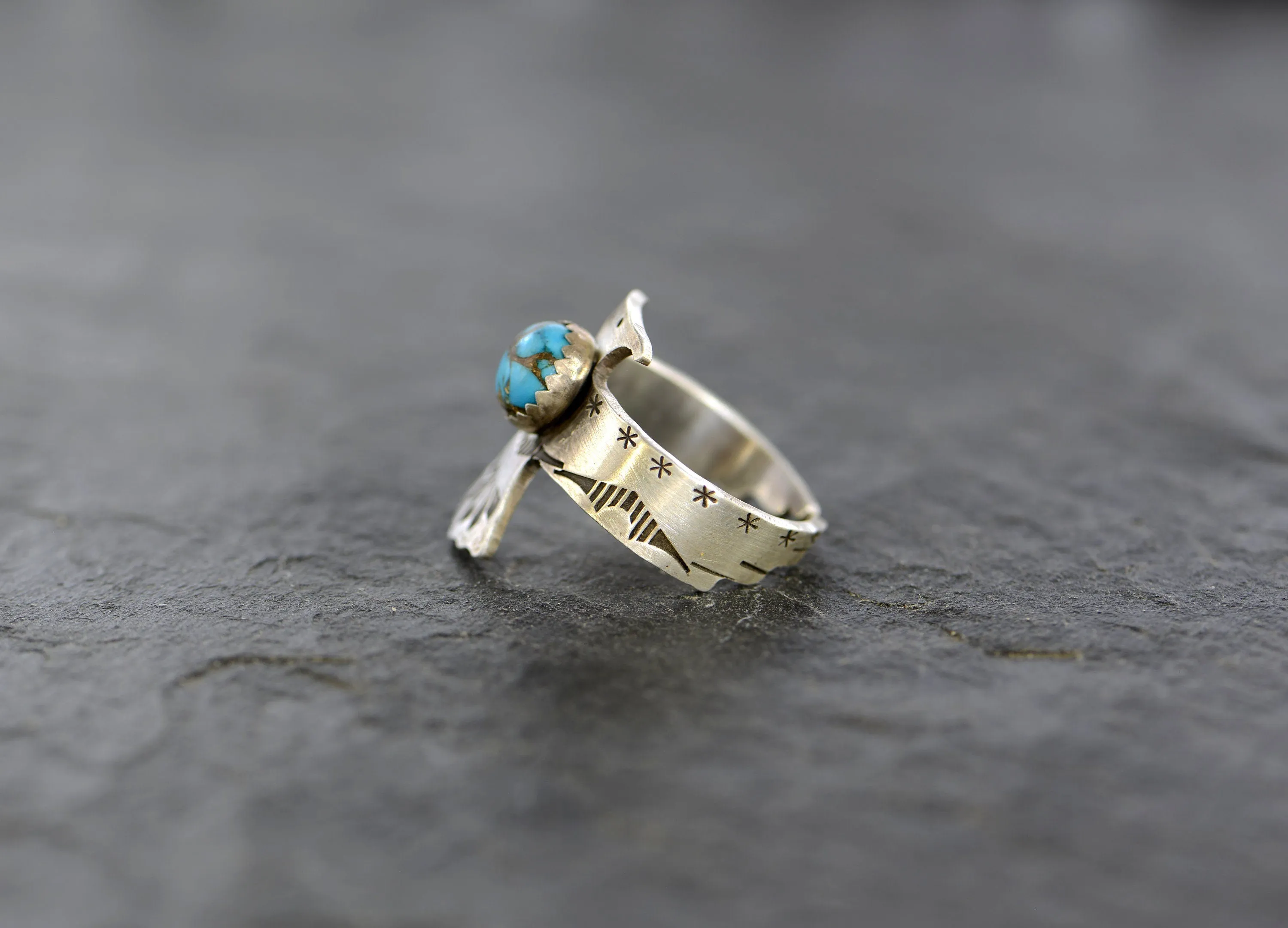 Thunderbird ring in sterling silver with turquoise