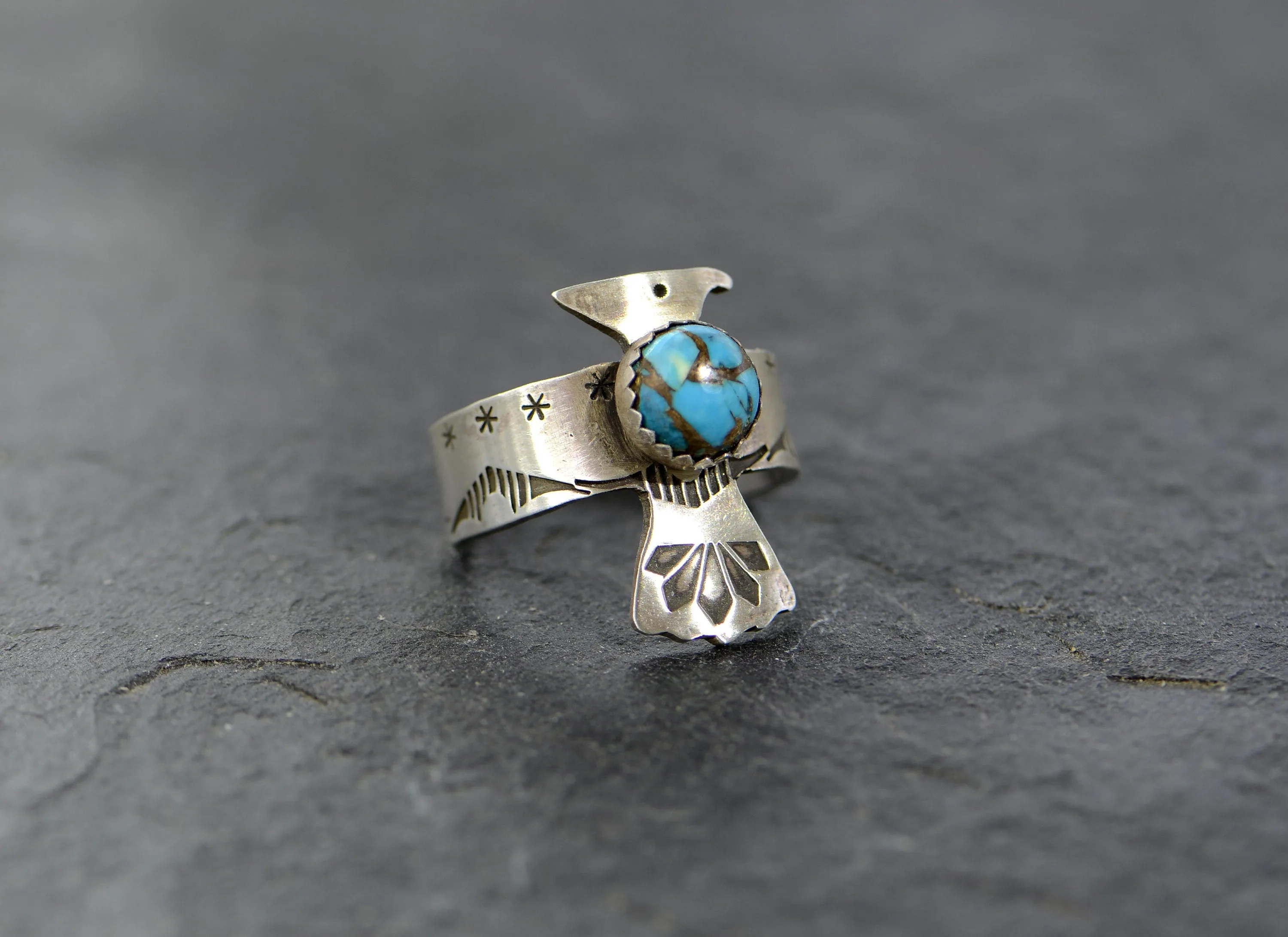 Thunderbird ring in sterling silver with turquoise