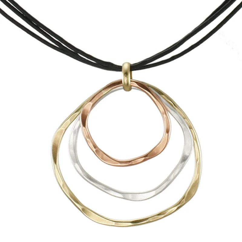 Tiered Ring Necklace on Black Cord