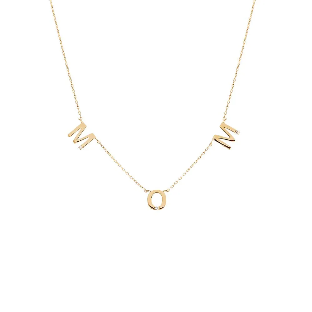 Tiny Diamond Scattered Mom Necklace 14K