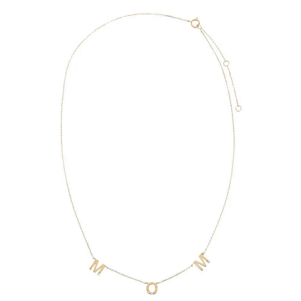 Tiny Diamond Scattered Mom Necklace 14K