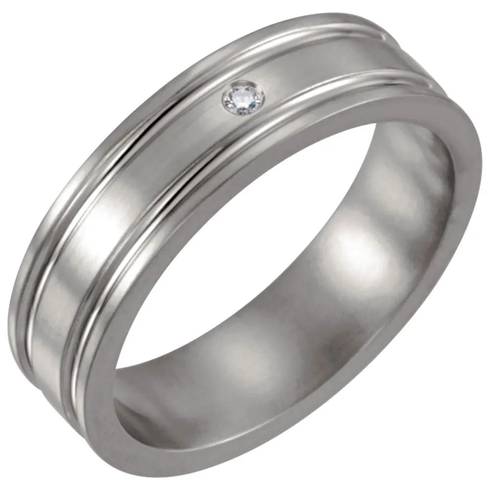 Titanium .025 CTW Diamond Grooved 6mm Band Size 12
