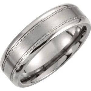 Titanium 7 mm Satin Finish Center & Polished Milgrain Band Size 9