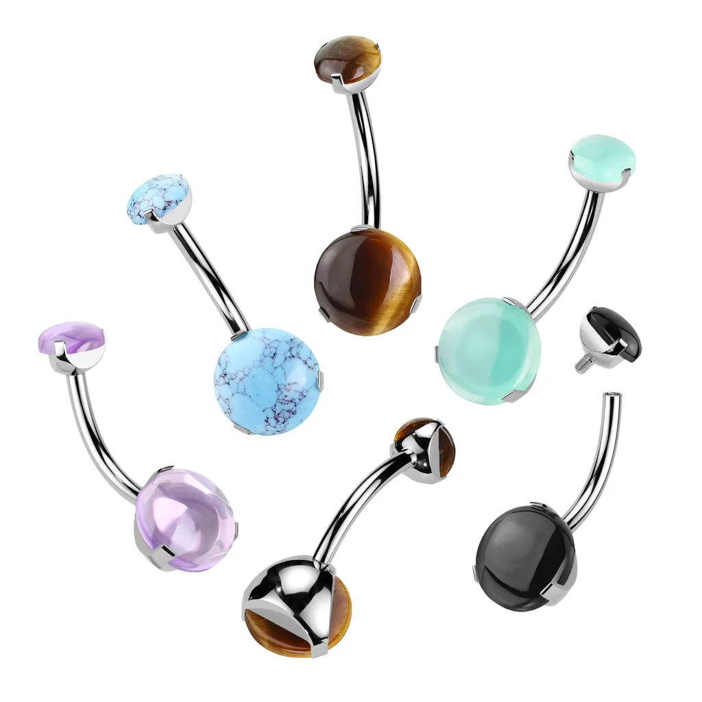 Titanium 8 mm Prong Set Natural Stone Belly Button Rings