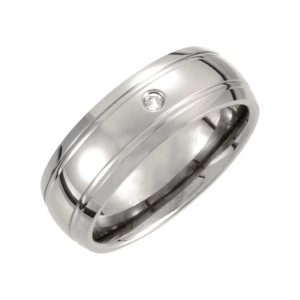 Titanium 8mm .05 CTW Diamond Ridged Band Size 13