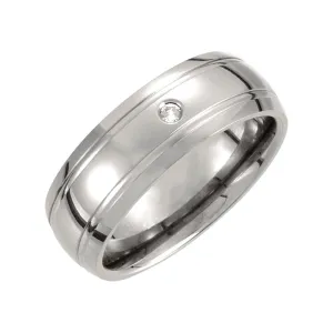 Titanium 8mm .05 CTW Diamond Ridged Band Size 13