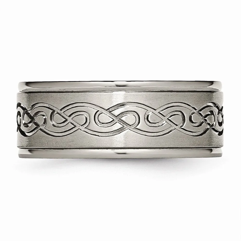 Titanium 9mm Scroll Design Brushed and Polished Band