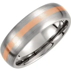 Titanium & 14K Rose Inlay 7 mm Satin Finish Band Size 11.5