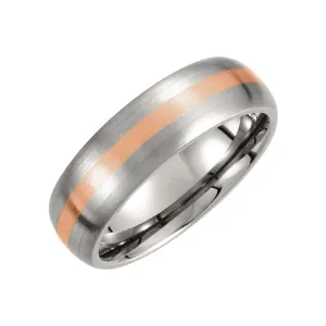 Titanium & 14K Rose Inlay 7mm Satin Finish Band Size 8.5