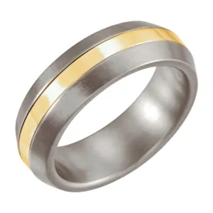 Titanium & 14k Yellow Gold Inlay 6mm Satin Finished Band Size 9