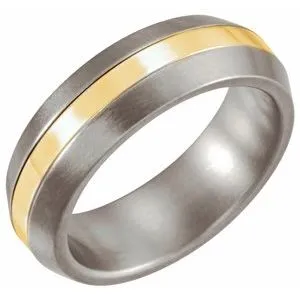 Titanium & 14K Yellow Inlay 6 mm Satin Finished Band Size 8