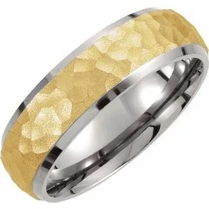 Titanium & Gold Immerse Plated 7 mm Hammered Finish Beveled-Edge Band Size 8.5
