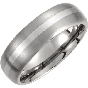 Titanium & Sterling Silver Inlay 7mm Satin Finish Domed Band Size 12