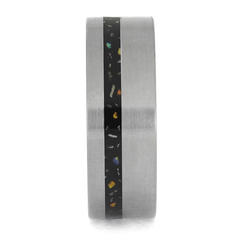 Titanium and Black Opal Stardust™ Wedding Band