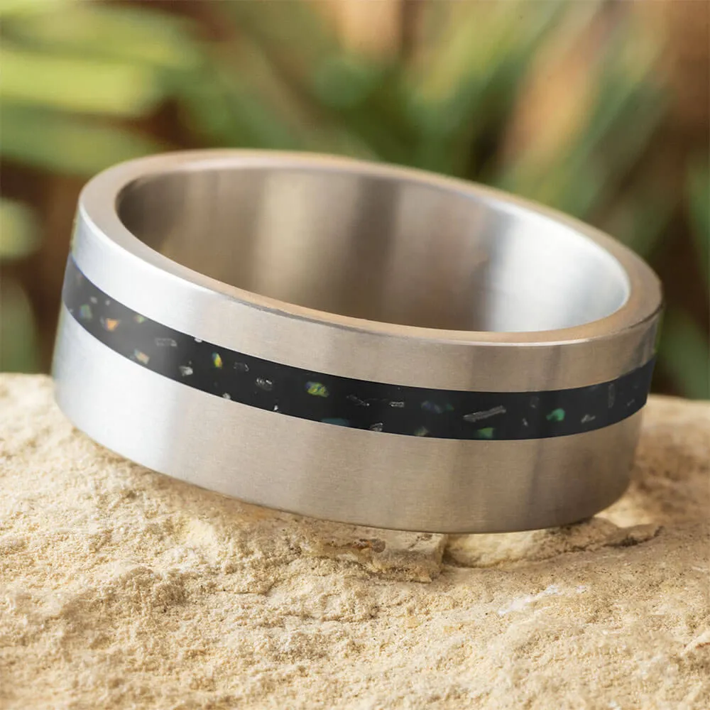 Titanium and Black Opal Stardust™ Wedding Band